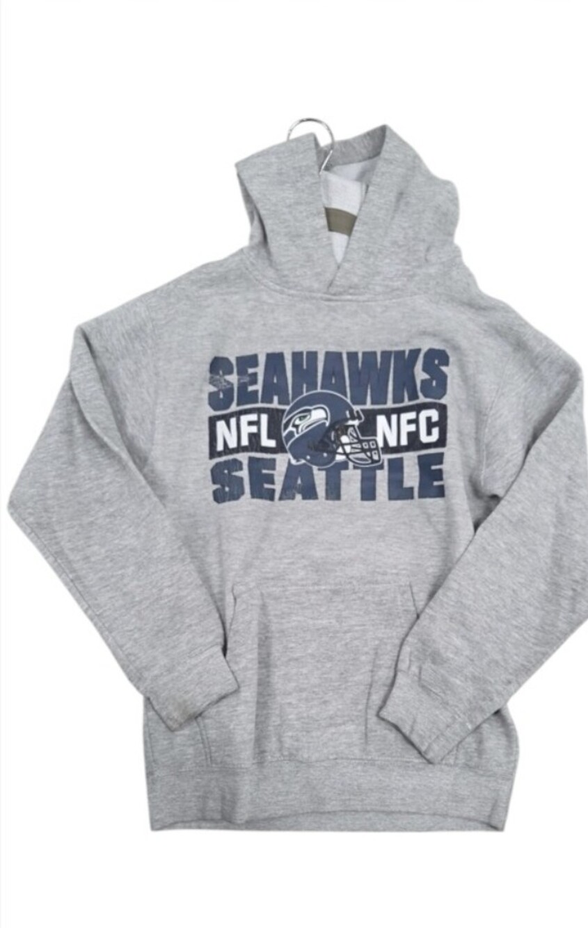 NFL Seattle Seahawks Medium 10/12 Youth Gray Hoodie with Navy Graphic